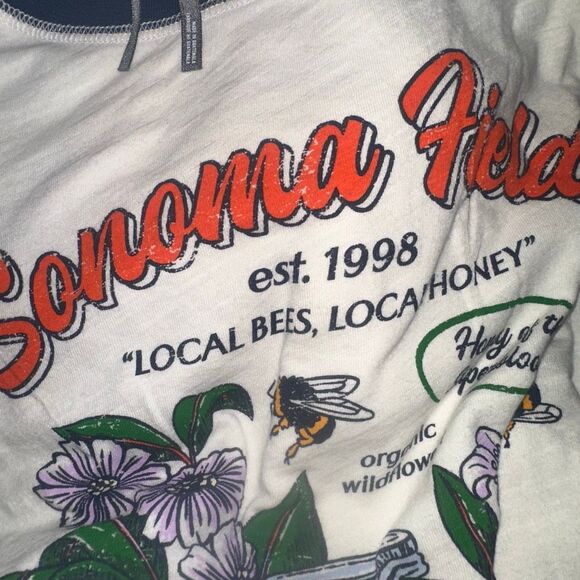 Anthropologie Sonoma County Graphic Raglan Sleep Tee Blue Cream MP NEW - Picture 5 of 7